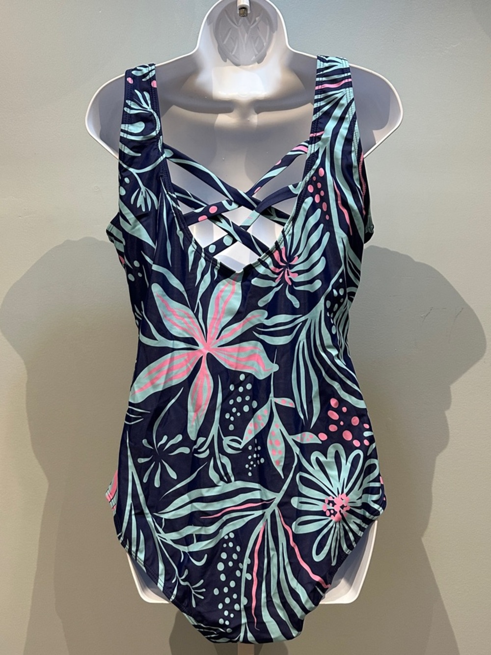 Blue and Pink Floral One-Piece Swimsuit XXL NWOT - Picture 8 of 14